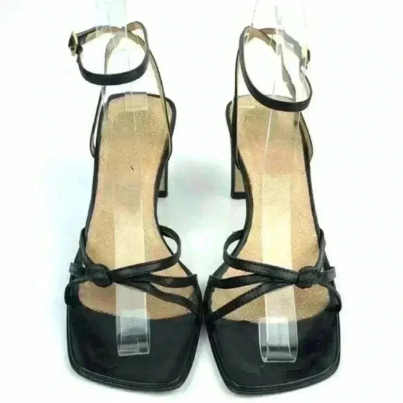 black Italian leather heels size 37 strappy party - Picture 2 of 8